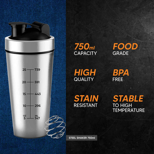 ATOM Steel Protein Shaker for Workout - 750ml