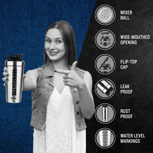 ATOM Steel Protein Shaker for Workout - 750ml