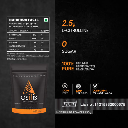 AS-IT-IS L-Citrulline Powder - Boosts Nitric oxide & Muscle growth