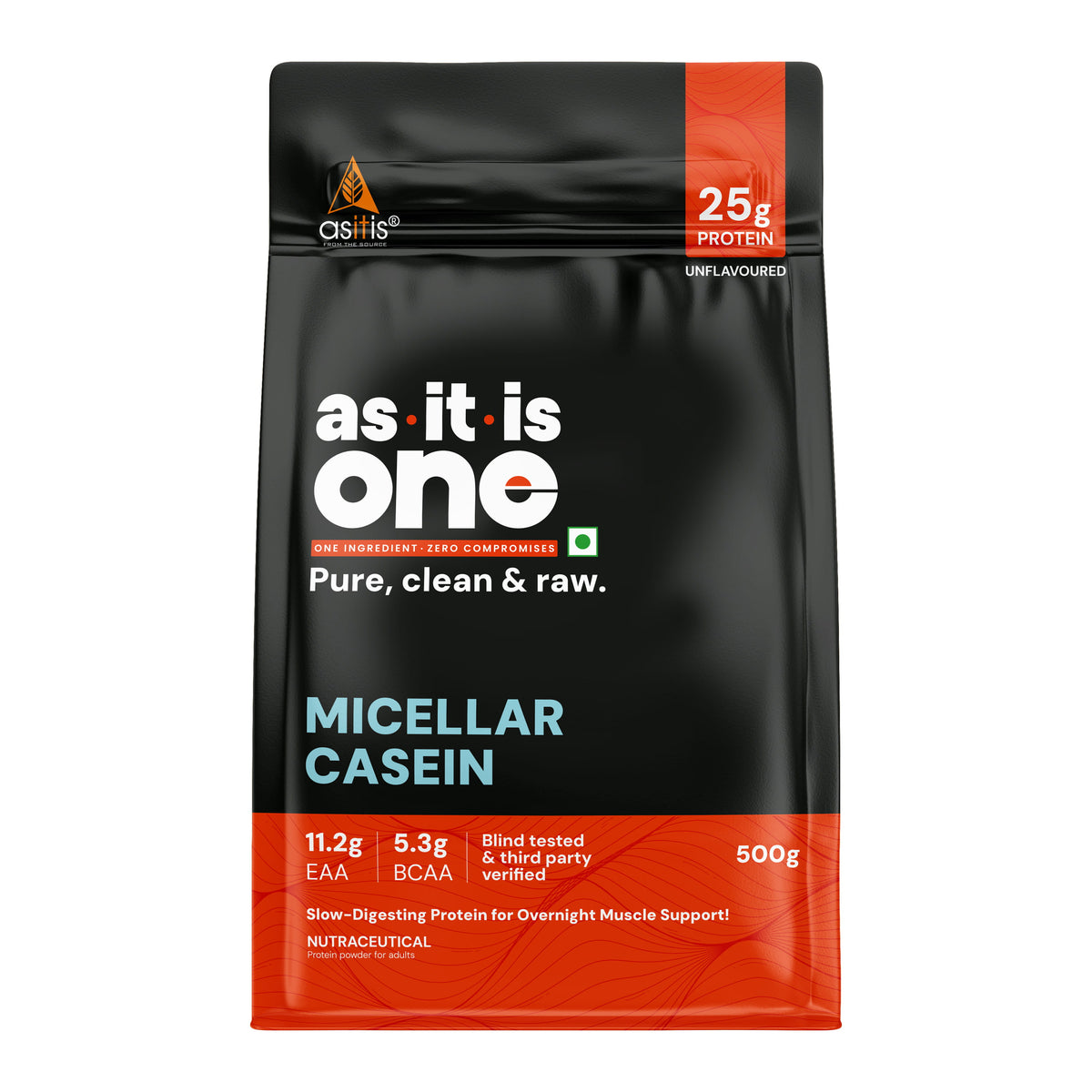 AS-IT-IS ONE Micellar Casein | 25g Protein per Serving | Single-Ingredient, Unflavoured - 500g