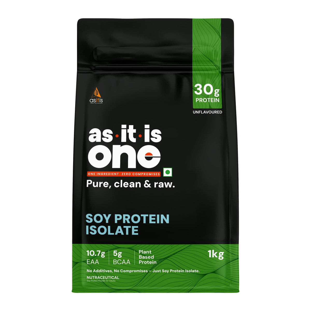 AS-IT-IS ONE Soy Protein Isolate | 30g Protein per Serving | Plant Protein | Single-Ingredient, Unflavoured - 500g