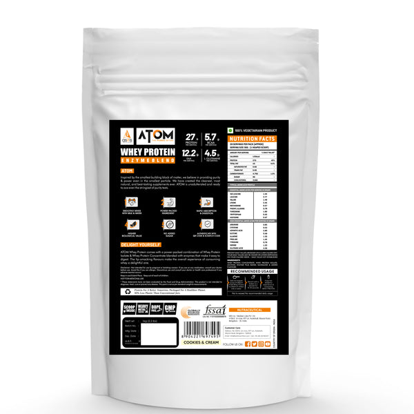 atom whey protein cookies & cream 1kg nutritional facts