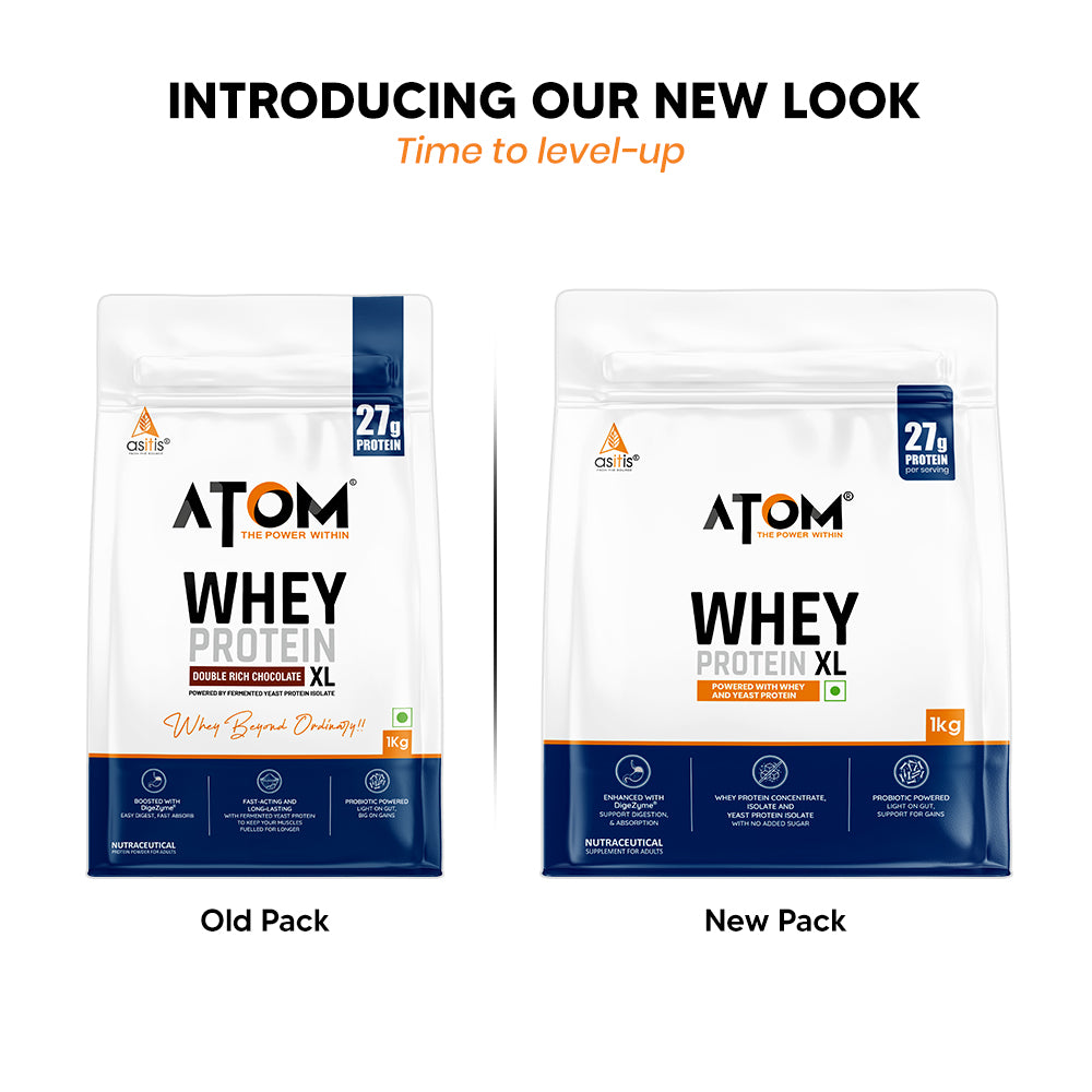 AS-IT-IS ATOM Whey Protein XL | 27g Protein per Serving | DigeZyme® Enzymes & 1 Billion CFU Probiotics