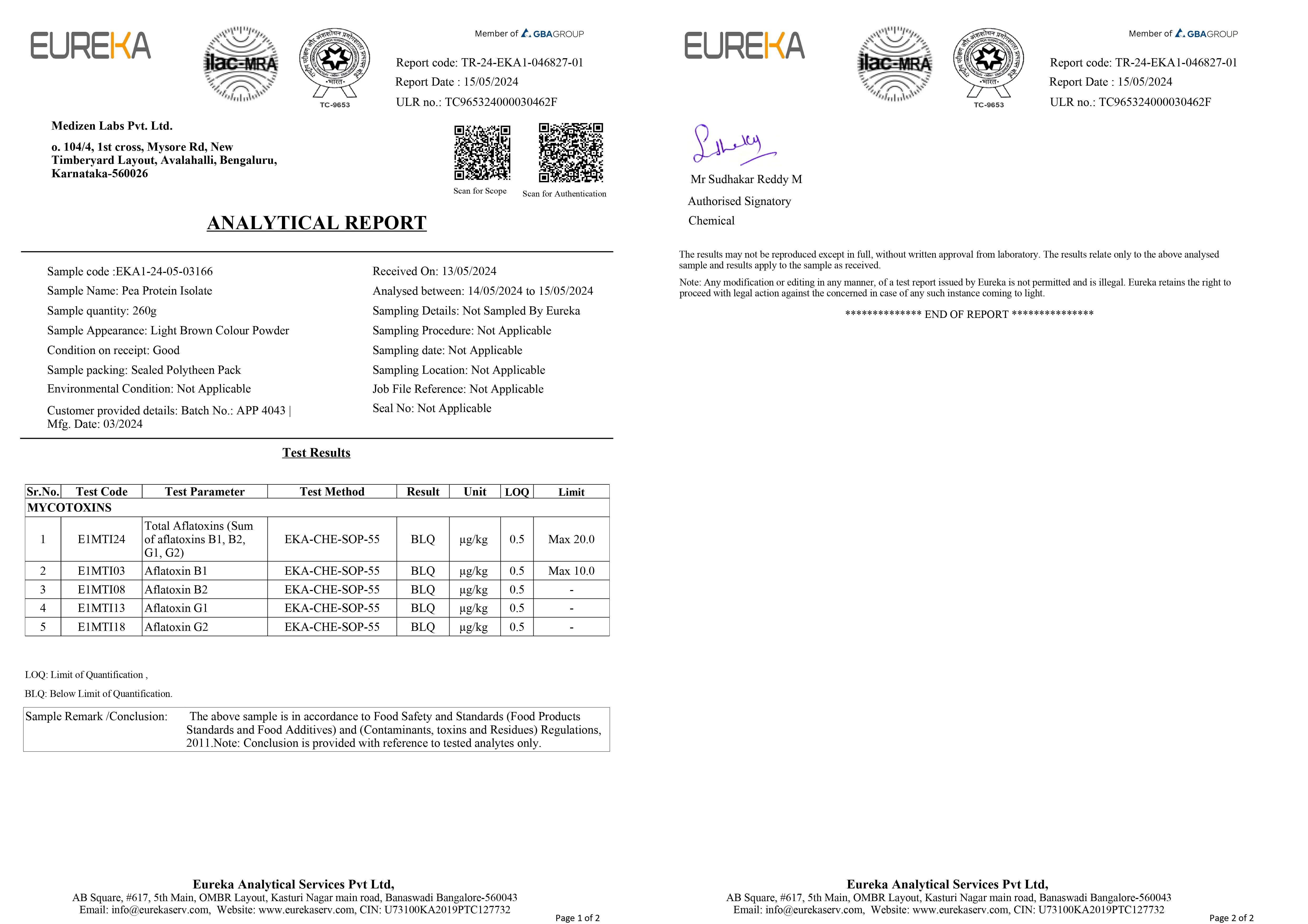 pea protein test for aflatoxin