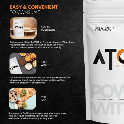 ATOM Roti Protein 1kg | Make Roti’s Protein Rich | Easy to use | 25g Protein per Serving