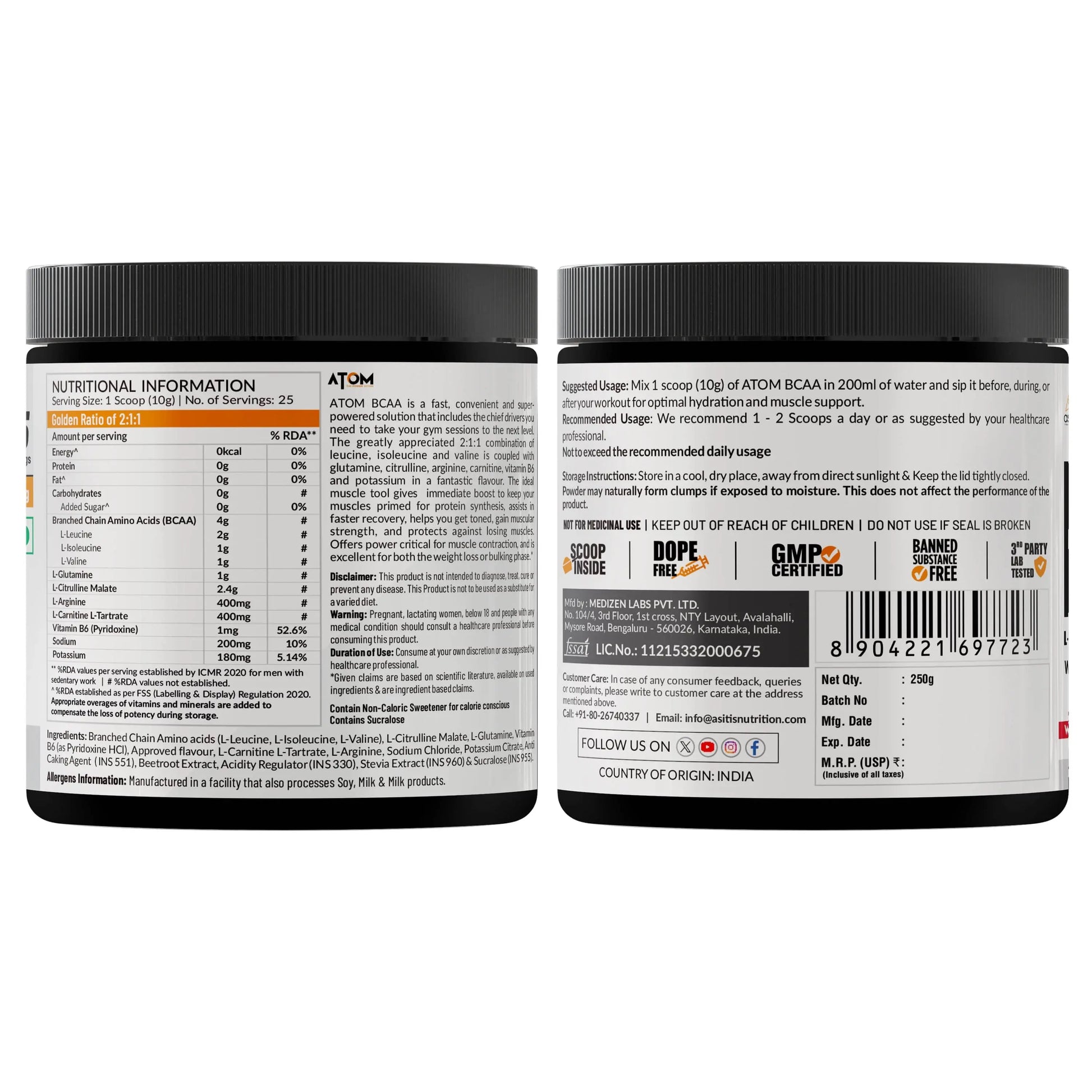 ATOM BCAA 250g with L-arginine, L-Carnitine, L-Citrulline AS-IT-IS Nutrition ATOM BCAA 250g with L-arginine, L-Carnitine, L-Citrulline AS-IT-IS Nutrition