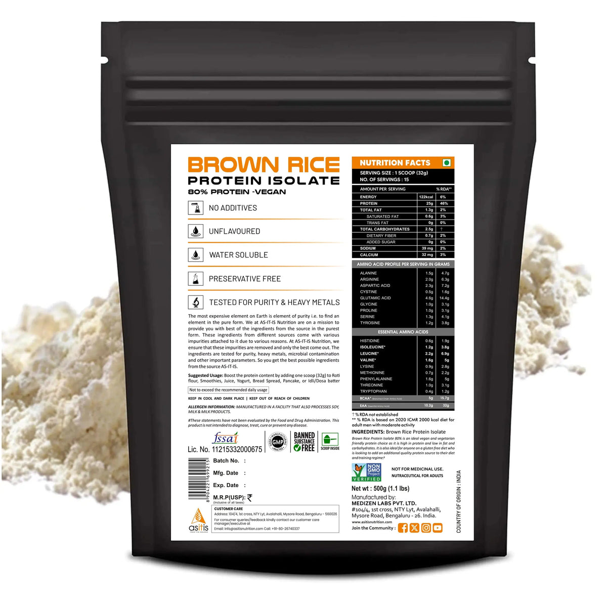 High Protein Brown Rice AS-IT-IS Brown Rice Protein 80% - Vegan Protein Source Designed as Mea ...