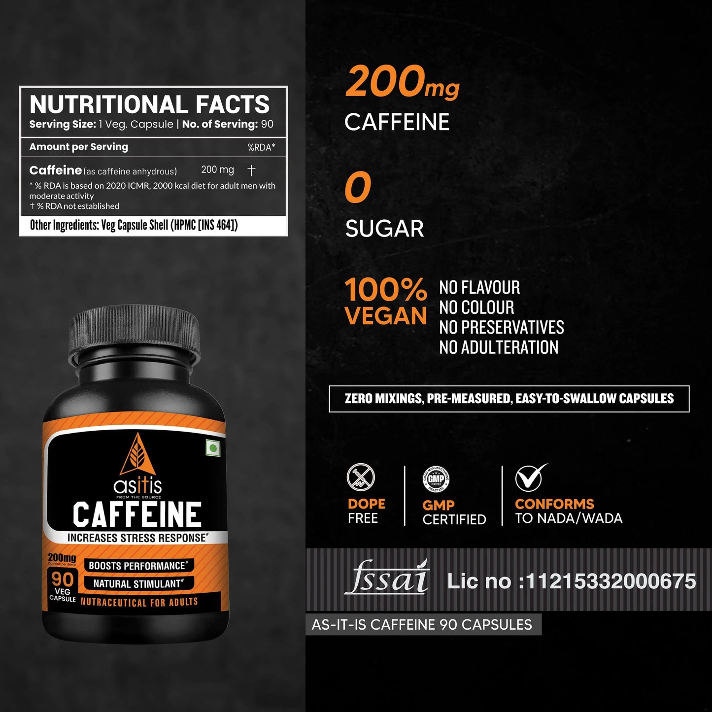 AS-IT-IS Caffeine Capsules - 200mg
