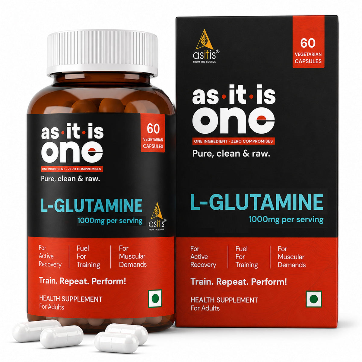 AS-IT-IS ONE L-Glutamine Capsules | 1000mg per Serving | Single Active Ingredient | 60 Capsules