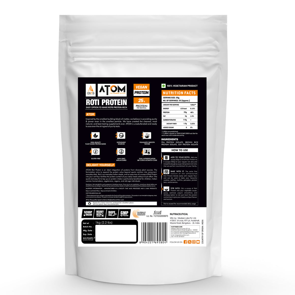 6 Normal Size Roti Protein ATOM Roti Protein 1kg | Make Roti’s Protein Rich | Easy to use | 25g P ...