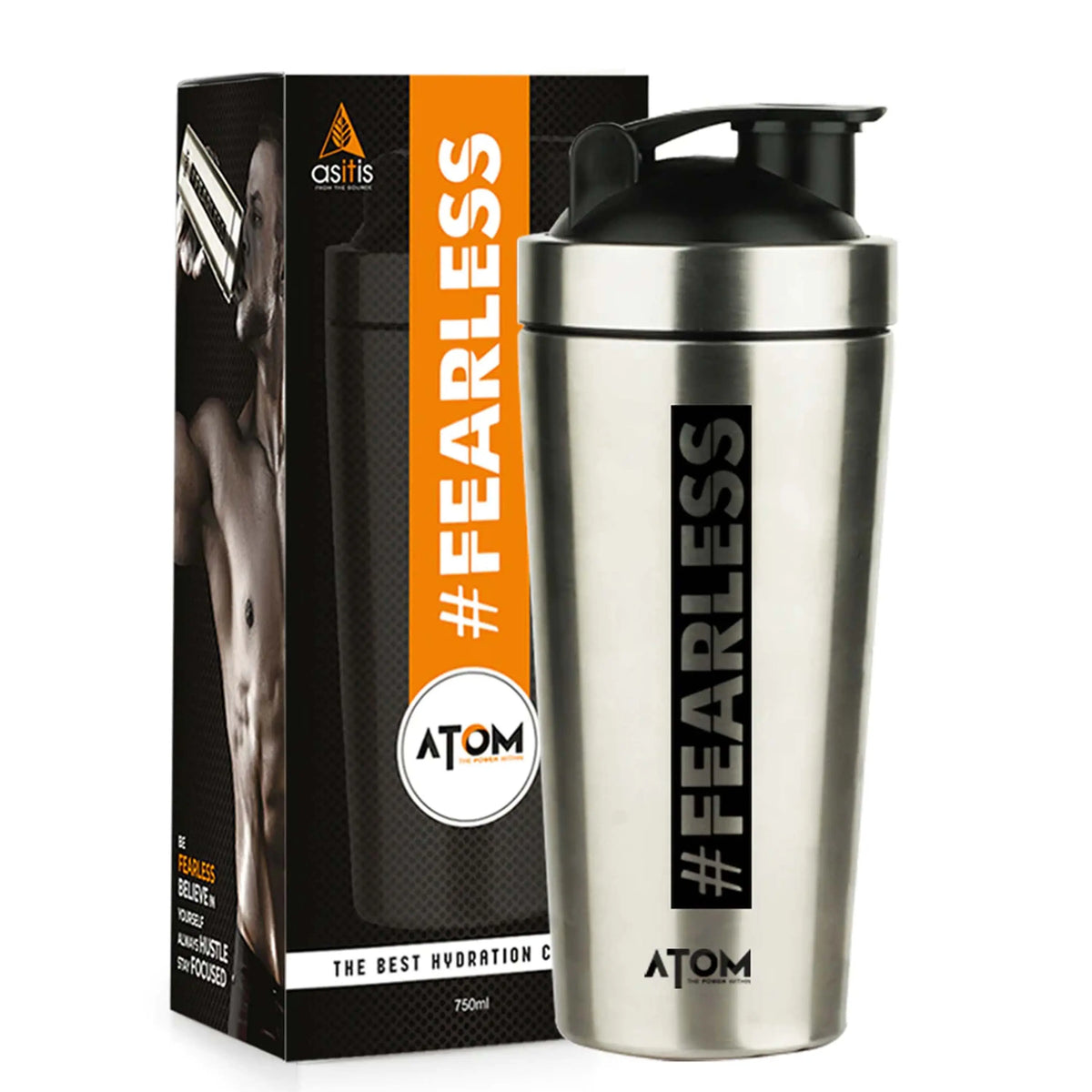 AS-IT-IS ATOM Steel Shaker Bottle 750ml | Rust Proof, Easy Grip | For Gym & Travel