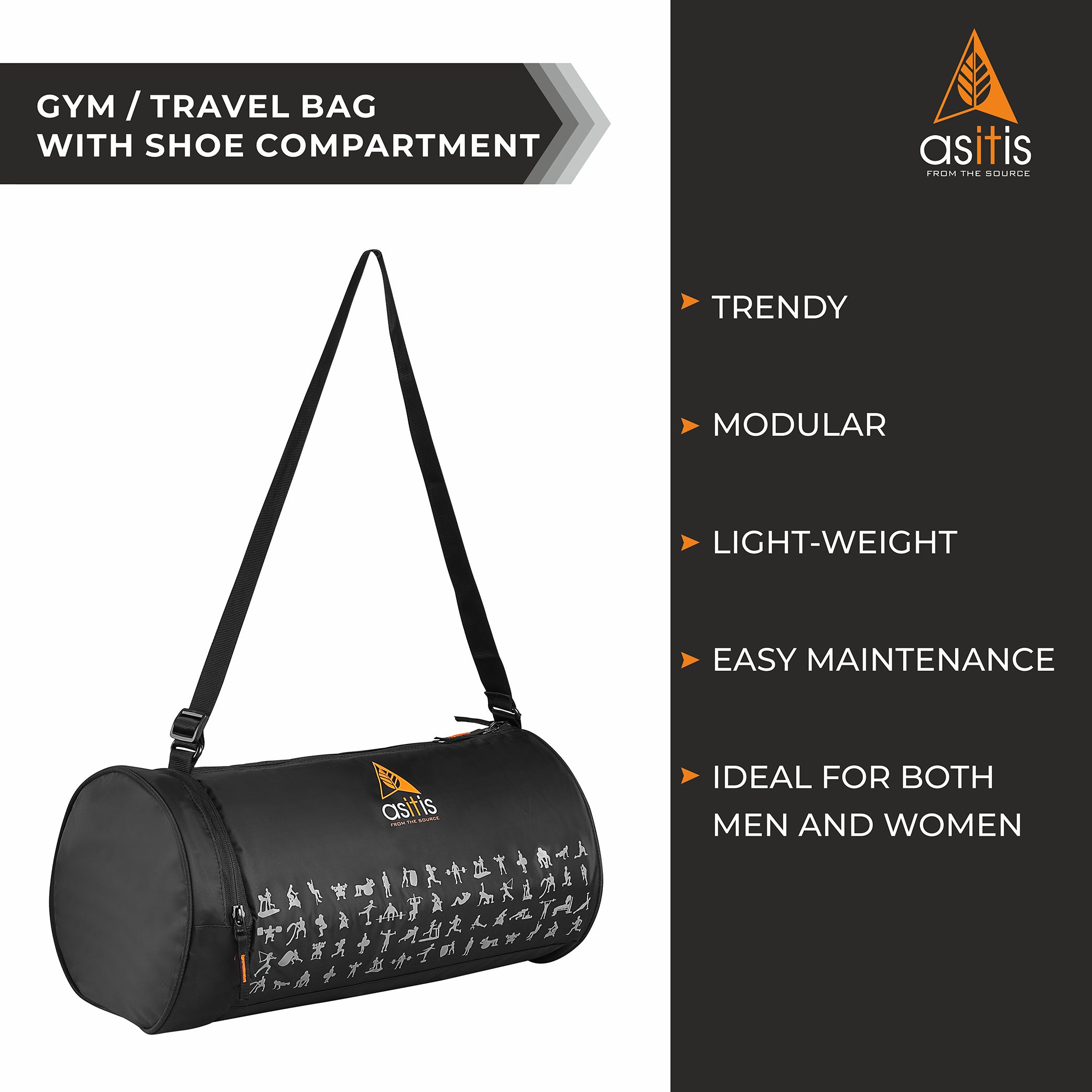 AS-IT-IS Modular Gym/Travel Bag with Shoe Compartment (for Men & Women) - AS-IT-IS Nutrition