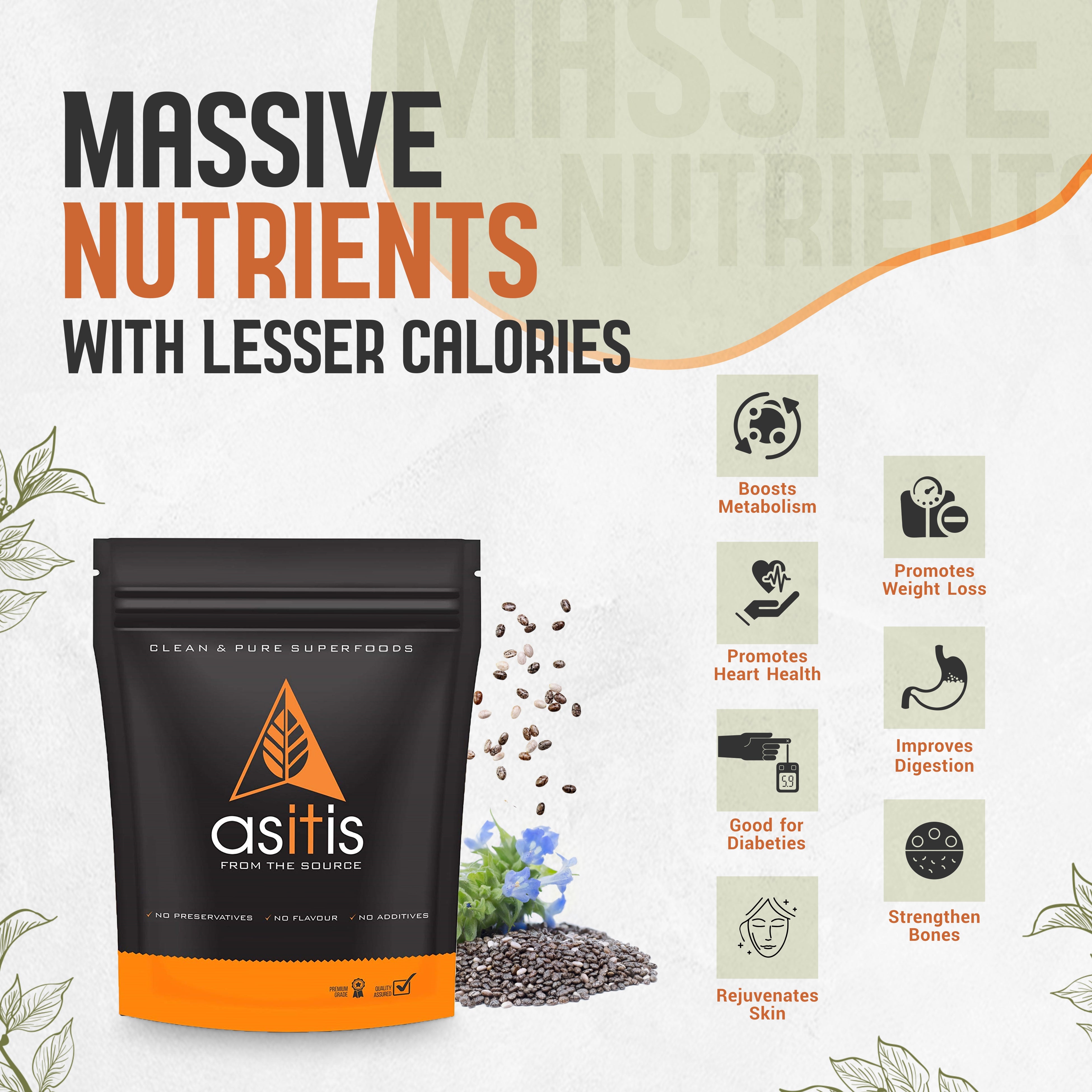 Organic Chia Seeds - 350g | Vegan Source of Protein | Antioxidant-Rich | High In Fibre - AS-IT-IS Nutrition