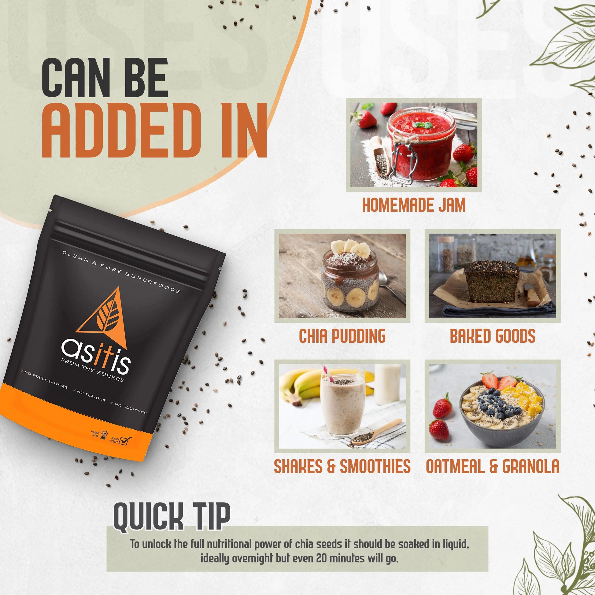 Organic Chia Seeds - 350g | Vegan Source of Protein | Antioxidant-Rich | High In Fibre - AS-IT-IS Nutrition