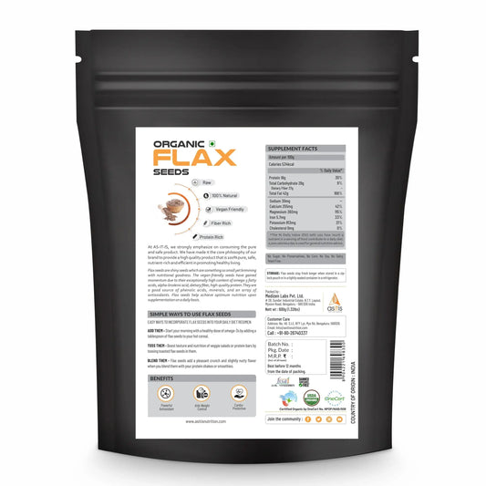 AS-IT-IS Organic Flax Seeds - Excellent Vegan Source of Omega 3s - 600g