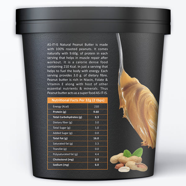AS-IT-IS Peanut Butter Natural & Unsweetened with High Protein - 1Kg